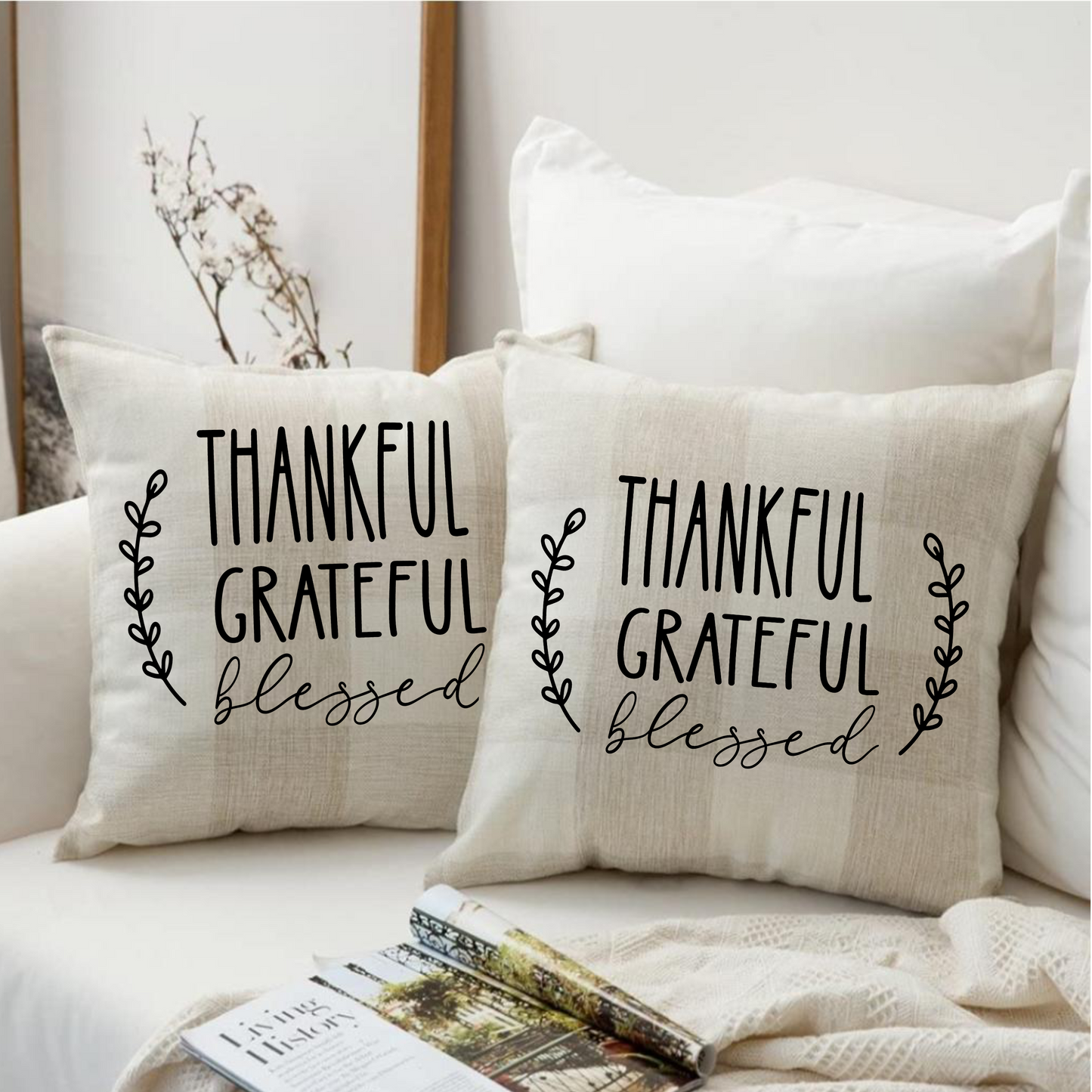 Thankful, Grateful, Blessed Pillow Covers